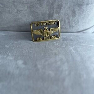 Vintage 1970's Solid‎ Brass, I'd Rather Be Flying Belt Buckle